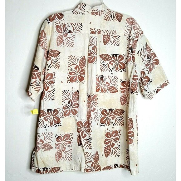 Bishop St Hawaiian Aloha Tropical Leaf Print Shirt Short Sleeve Browns Size 2XL - Picture 2 of 4